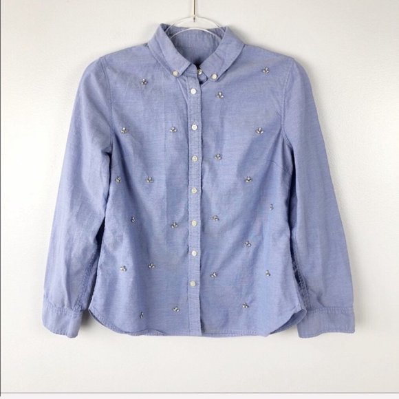 Talbots Jewel Embellished Blue Shirt Petite 6 - Picture 4 of 7